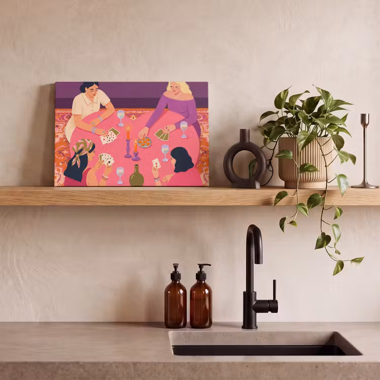 Mensen - Kaartspel - Interieur - Modern - Kleurrijk canvas 2cm klein -sfeer3