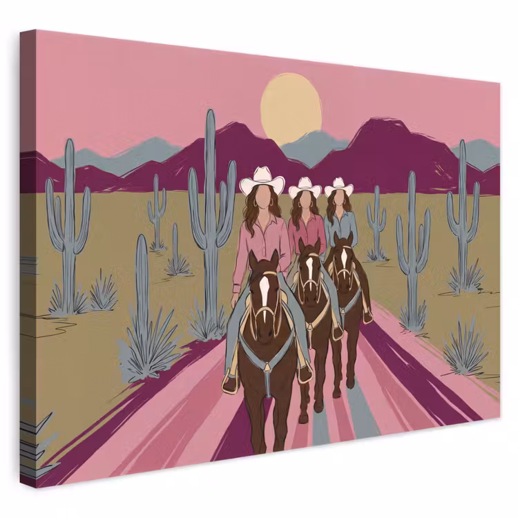 Mensen - Paard - Woestijn - Abstract - Roze canvas 2cm klein -3d