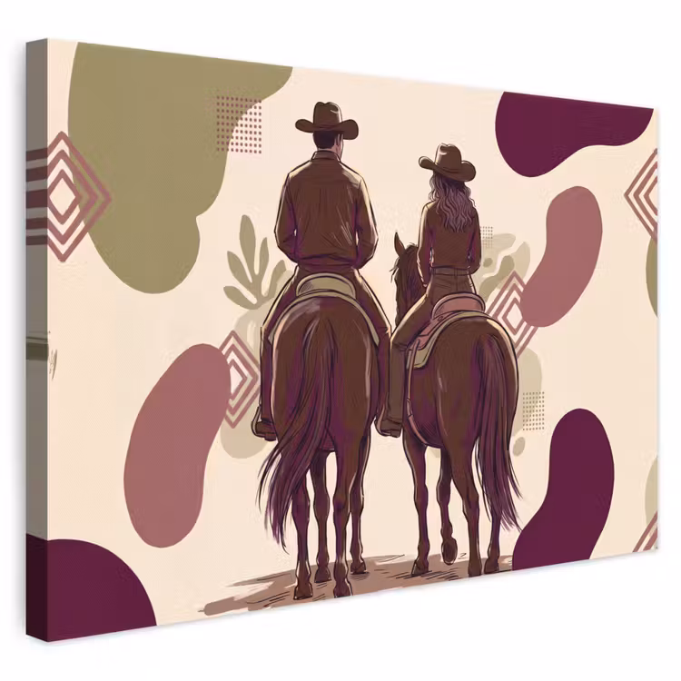 Mensen - Ruiters - Western - Illustratie - Bruin canvas 2cm klein -3d