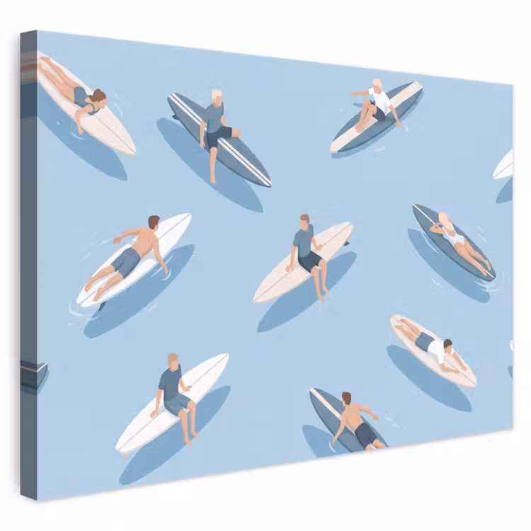 Mensen - Surfen - Water - Zomer - Illustratie canvas 2cm klein -3d