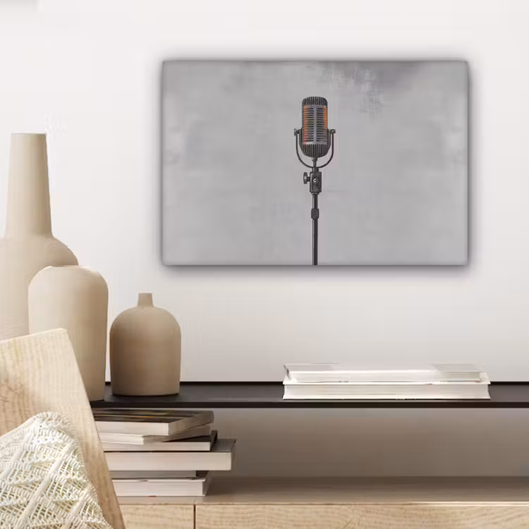 Microfoon - Vintage - Illustratie - Grijs canvas 2cm klein -sfeer6