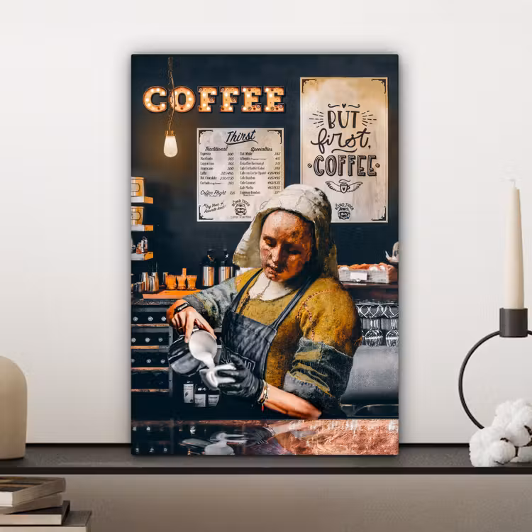 Melkmeisje - Barista - Koffie - Vintage - Kunst - Abstract - Schilderij - Oude meesters canvas 2cm klein -sfeer6