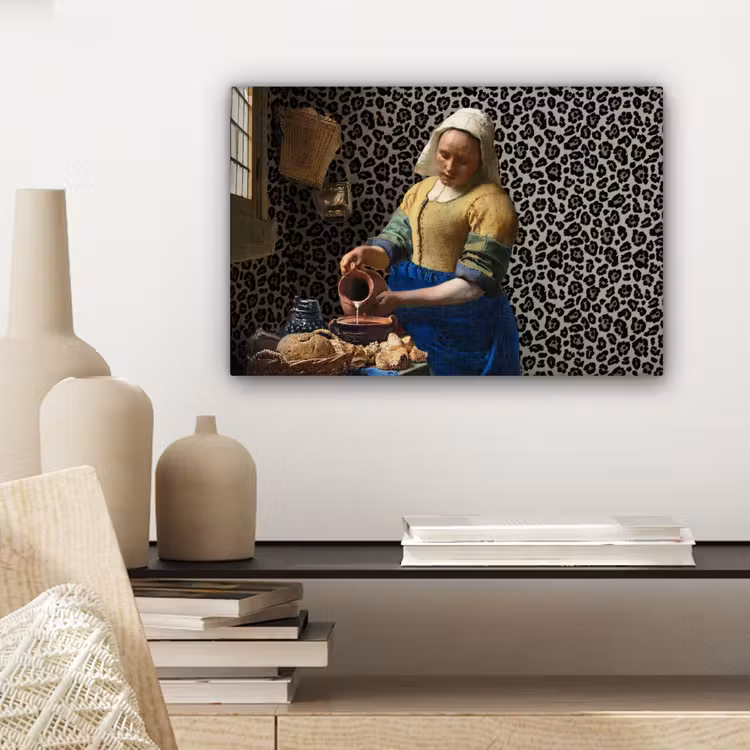 Melkmeisje - Kunst - Panterprint - Vermeer - Schilderij - Oude meesters canvas 2cm klein -sfeer6