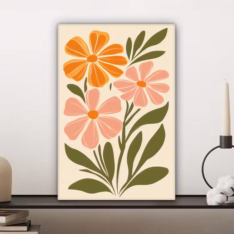 Minimalistisch - Bloemen - Bladeren - Roze canvas 2cm klein -sfeer6