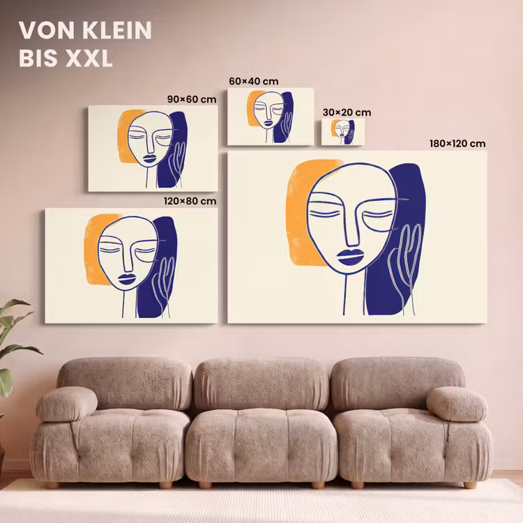Minimalistisch - Gezicht - Hand - Oranje - Blauw canvas 2cm klein -Xsfeer8_DE