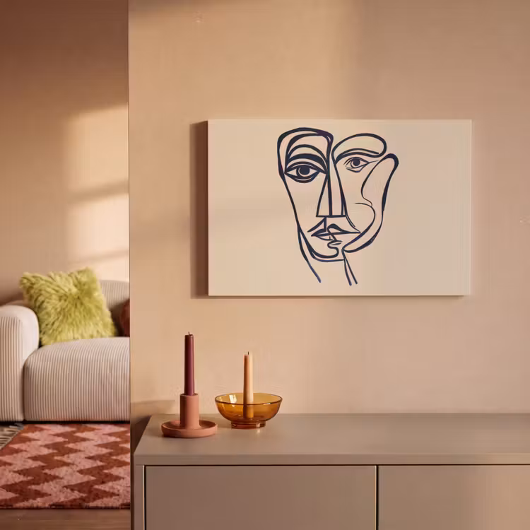 Minimalistisch - Lijnillustratie - Beige - Donkerblauw canvas 2cm klein -sfeer1
