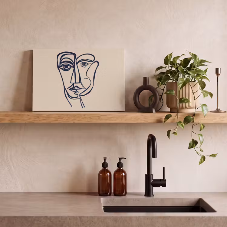 Minimalistisch - Lijnillustratie - Beige - Donkerblauw canvas 2cm klein -sfeer3