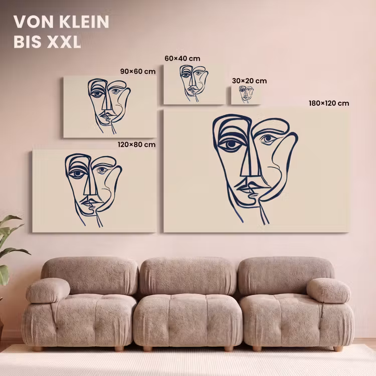 Minimalistisch - Lijnillustratie - Beige - Donkerblauw canvas 2cm klein -Xsfeer8_DE
