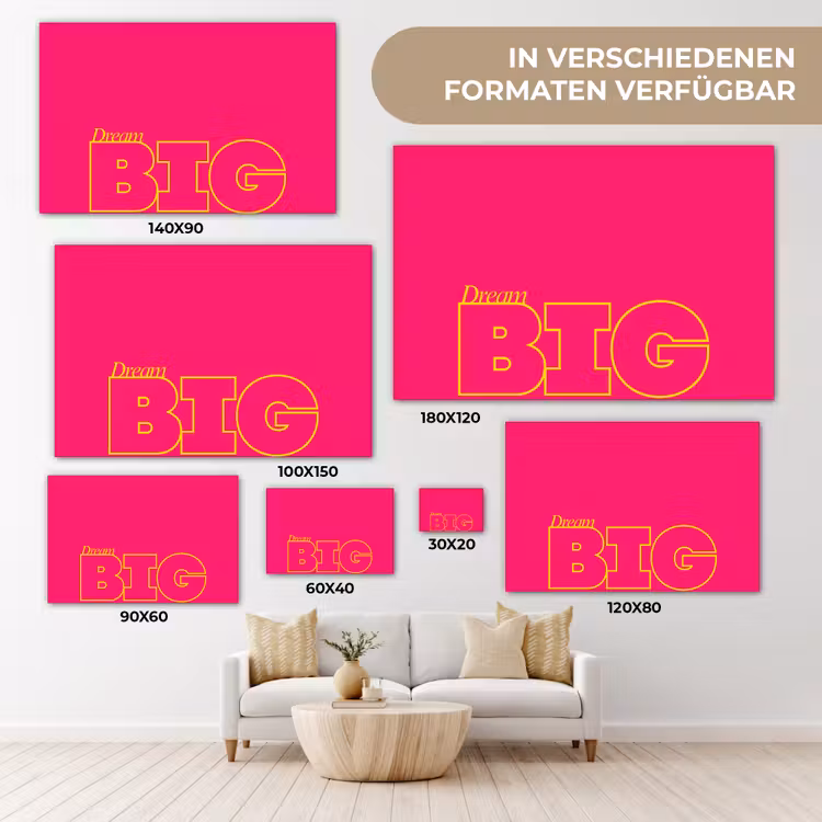 Minimalistisch - Roze - Dream big - Grafisch canvas 2cm klein -Xsfeer8_DE