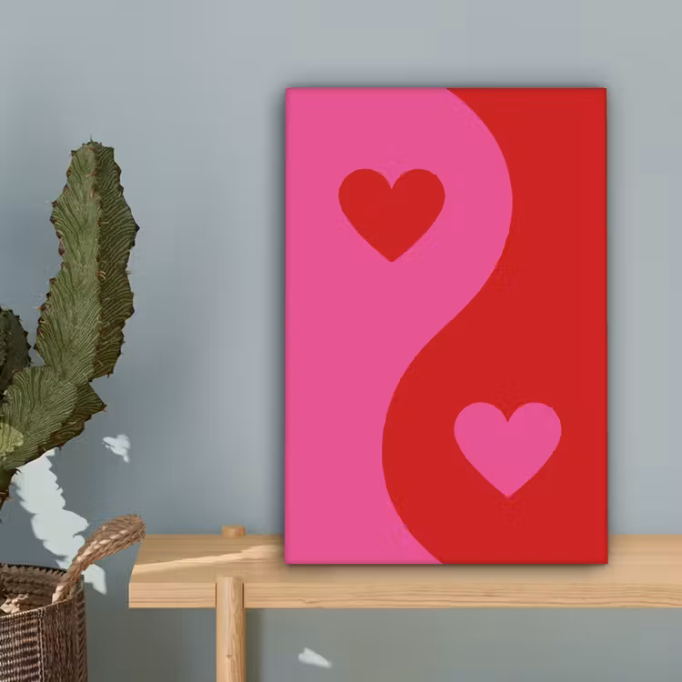 Minimalistisch - Rood - Roze - Hartjes canvas 2cm klein -sfeer4