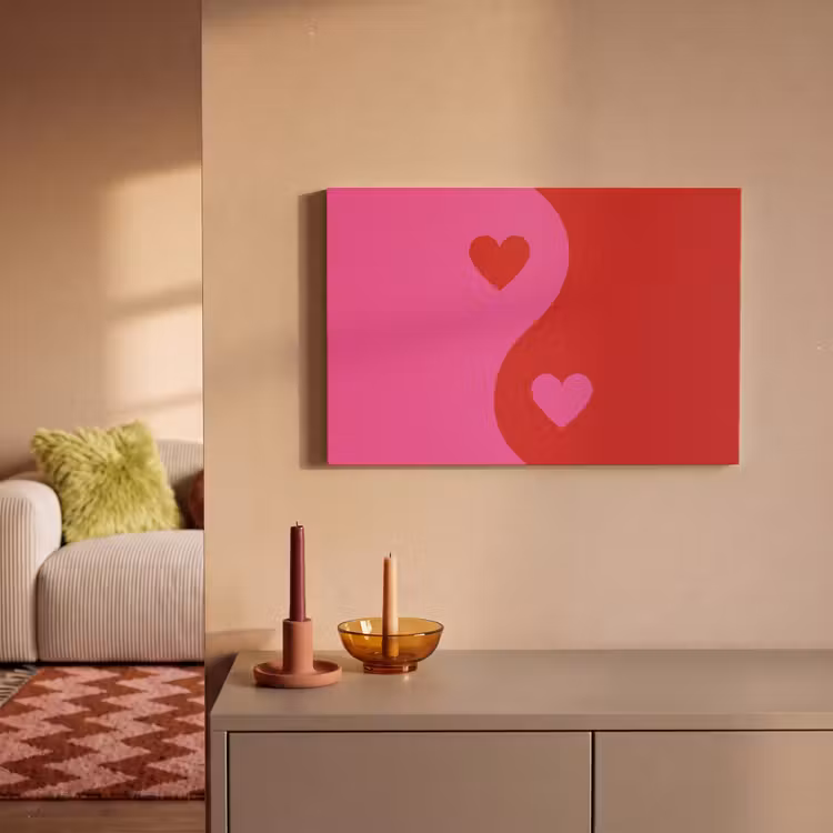 Minimalistisch - Rood - Roze - Hartjes canvas 2cm klein -sfeer1