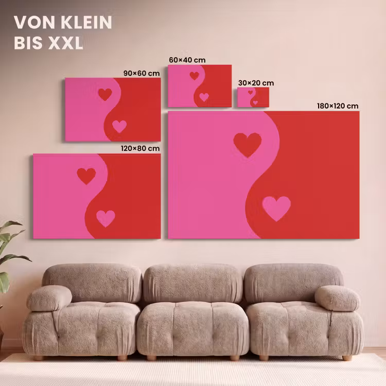 Minimalistisch - Rood - Roze - Hartjes canvas 2cm klein -Xsfeer8_DE