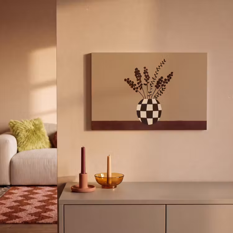 Minimalistisch - Vaas - Bloemen - Bruin canvas 2cm klein -sfeer1
