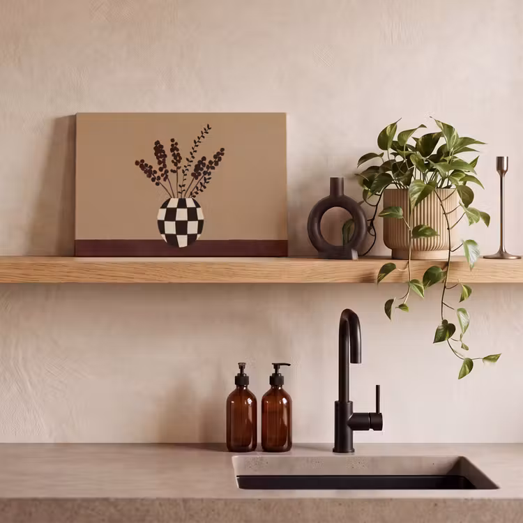 Minimalistisch - Vaas - Bloemen - Bruin canvas 2cm klein -sfeer6