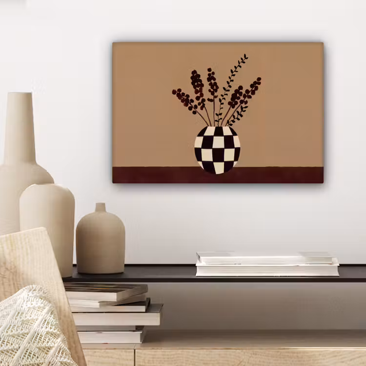Minimalistisch - Vaas - Bloemen - Bruin canvas 2cm klein -closeup_print_DE