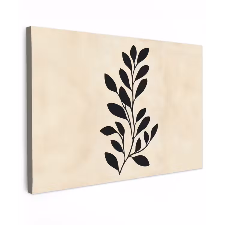 Minimalistisch - Tak - Bladeren - Zwart canvas 2cm klein -z3d