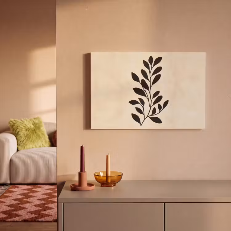 Minimalistisch - Tak - Bladeren - Zwart canvas 2cm klein -sfeer1