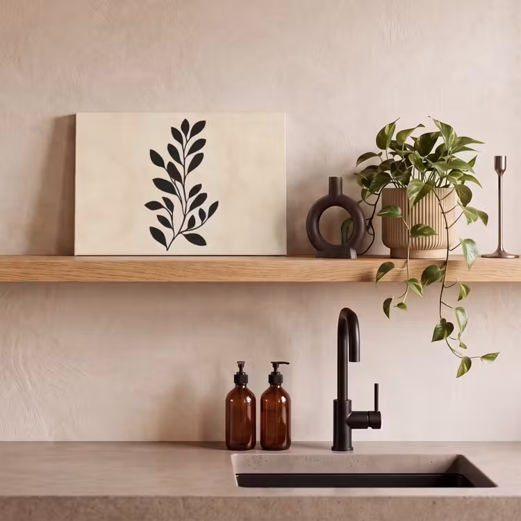 Minimalistisch - Tak - Bladeren - Zwart canvas 2cm klein -sfeer6