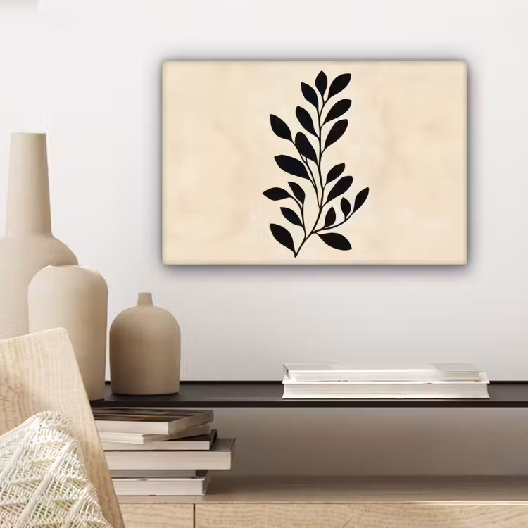 Minimalistisch - Tak - Bladeren - Zwart canvas 2cm klein -closeup_print_DE