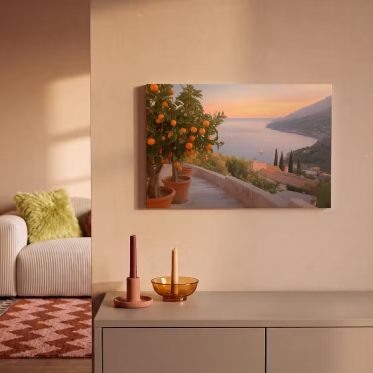 Middelandse zee - Sinaasappel - Heuvels - Zee canvas 2cm klein -sfeer1