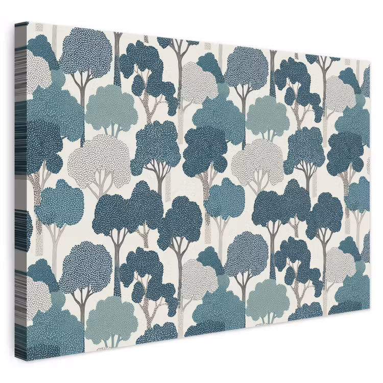 Modern - Bomen - Bos - Patroon - Blauw canvas 2cm klein 34 -3d