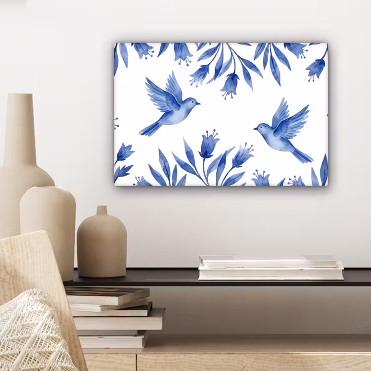 Modern - Vogels - Delfts - Blauw canvas 2cm klein -closeup_print_DE