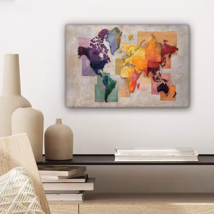 Modern - Wereldkaart - Kleurvakken canvas 2cm klein -sfeer6
