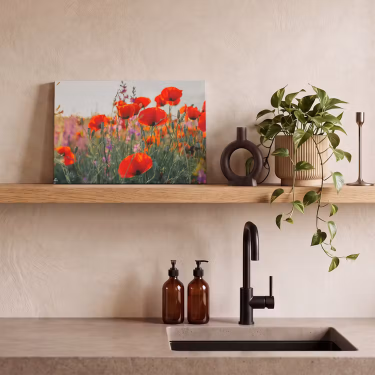 Klaproos - Bloemen - Rood - Paars - Weide canvas 2cm klein -sfeer3