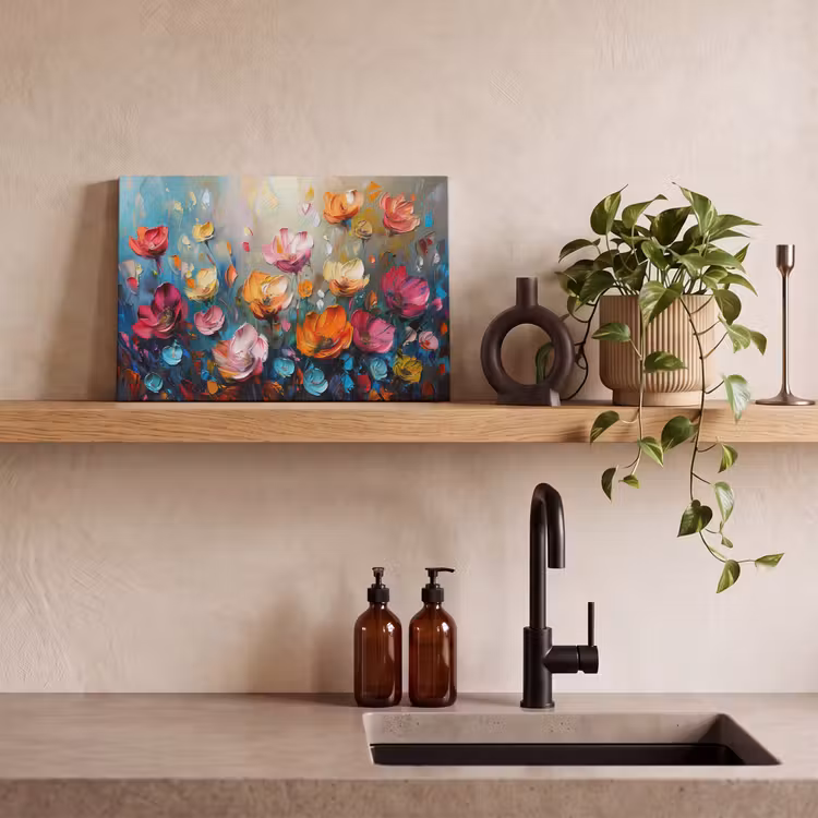 Klaprozen - Bloemen - Kunst - Botanisch canvas 2cm klein -sfeer3