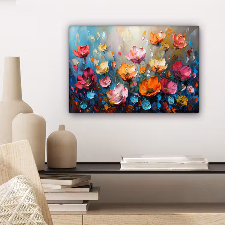 Klaprozen - Bloemen - Kunst - Botanisch canvas 2cm klein -sfeer6