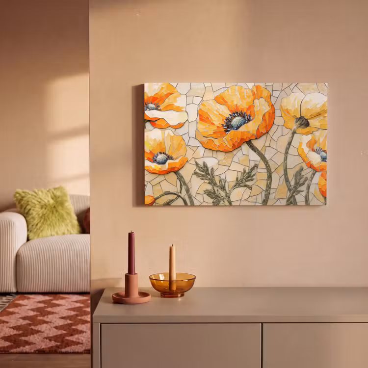 Klaprozen - Oranje - Mozaïek - Bladeren canvas 2cm klein -sfeer1