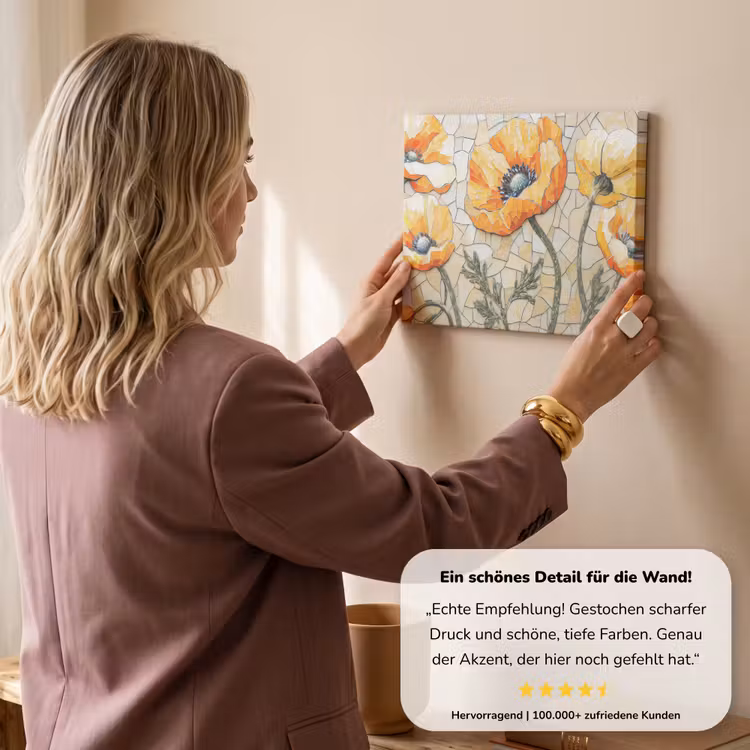 Klaprozen - Oranje - Mozaïek - Bladeren canvas 2cm klein -sfeer3