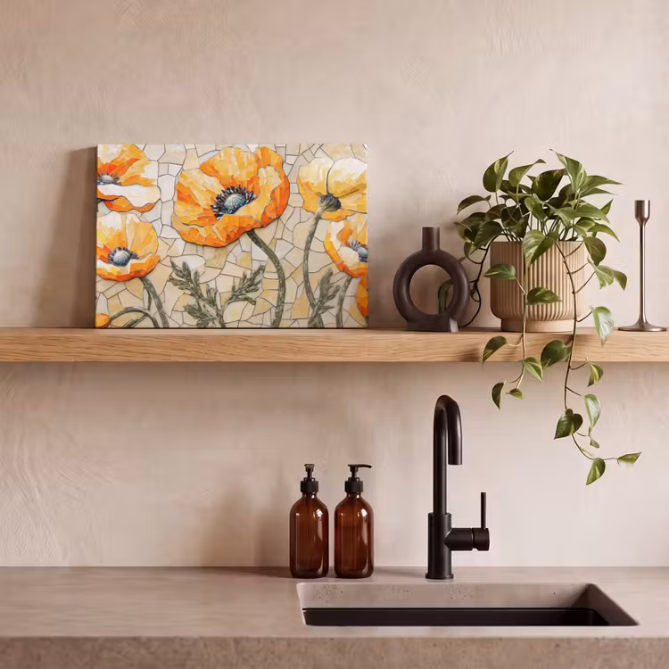 Klaprozen - Oranje - Mozaïek - Bladeren canvas 2cm klein -closeup_print_DE