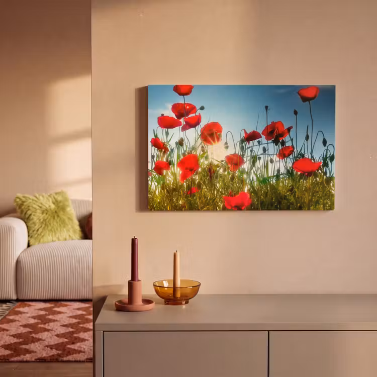 Klaprozen - Toscane - Zon - Rood - Blauw canvas 2cm klein -sfeer1