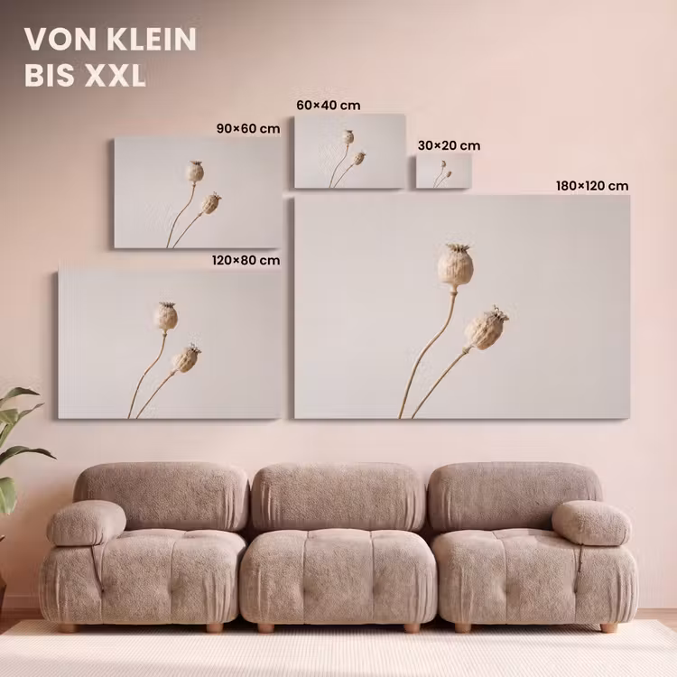 Papaverbollen - Droogbloemen - Minimalistisch - Beige - Rustig canvas 2cm klein -Xsfeer8_DE