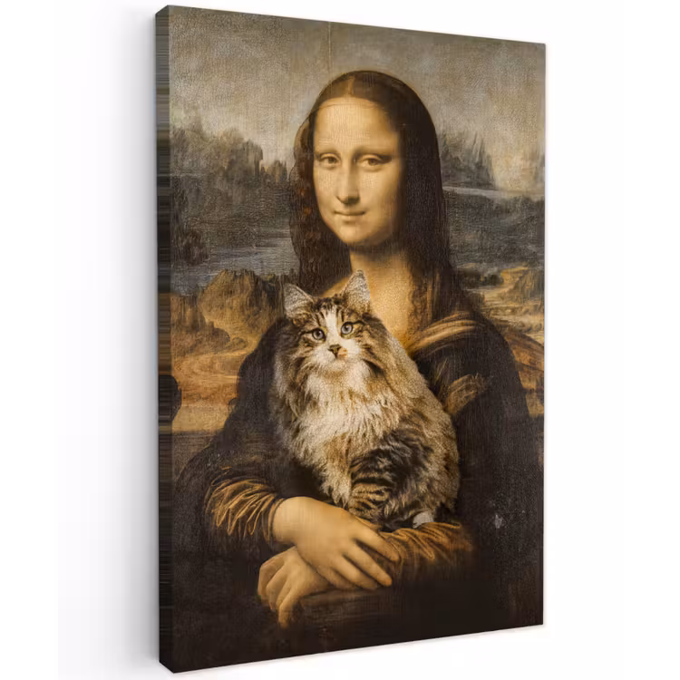 Mona Lisa - Kat - Leonardo da Vinci - Vintage - Kunstwerk - Oude meesters - Schilderij canvas 2cm klein -z3d
