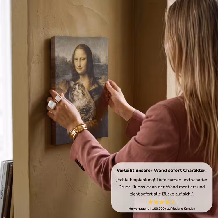 Mona Lisa - Kat - Leonardo da Vinci - Vintage - Kunstwerk - Oude meesters - Schilderij canvas 2cm klein -Xsfeer7_DE