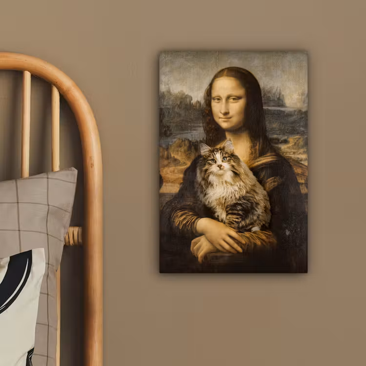 Mona Lisa - Kat - Leonardo da Vinci - Vintage - Kunstwerk - Oude meesters - Schilderij canvas 2cm klein -sfeer3