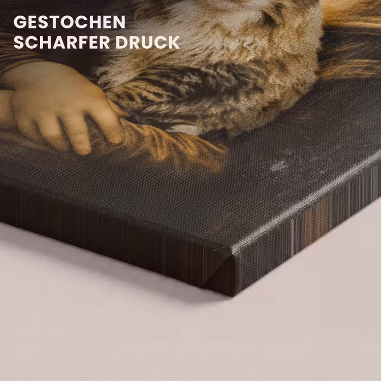 Mona Lisa - Kat - Leonardo da Vinci - Vintage - Kunstwerk - Oude meesters - Schilderij canvas 2cm klein -closeup_print_DE