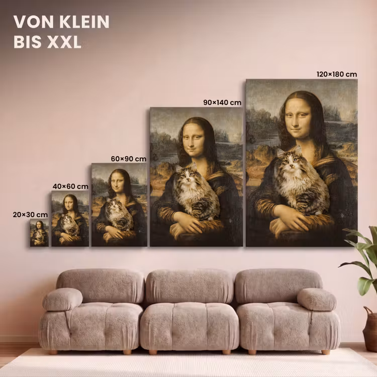 Mona Lisa - Kat - Leonardo da Vinci - Vintage - Kunstwerk - Oude meesters - Schilderij canvas 2cm klein -Xsfeer8_DE