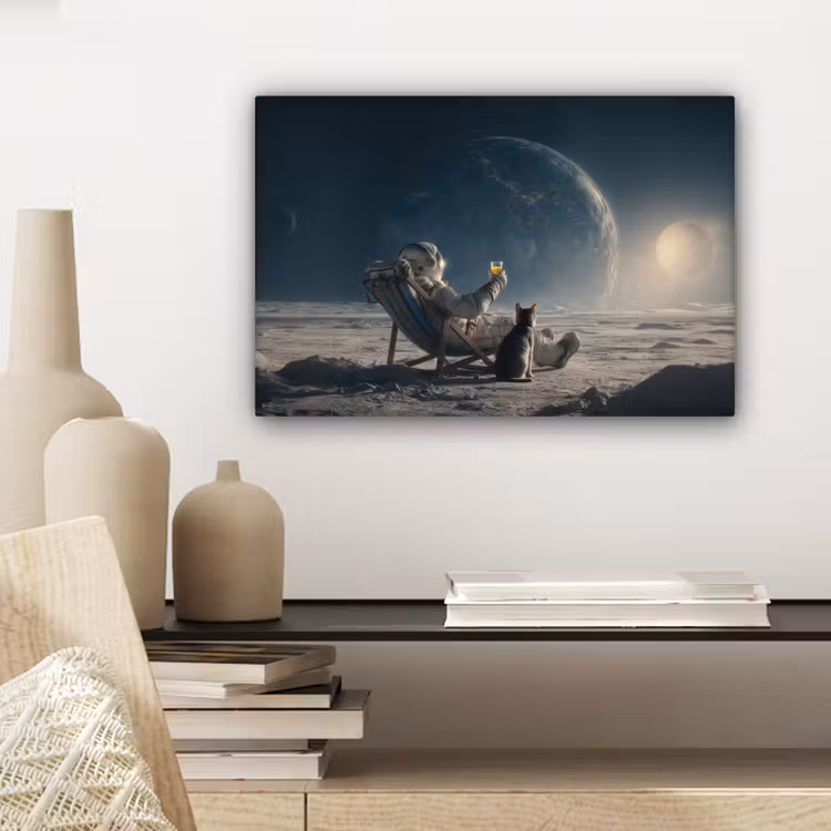 Maan - Kat - Astronaut - Ruimte canvas 2cm klein -closeup_print_DE