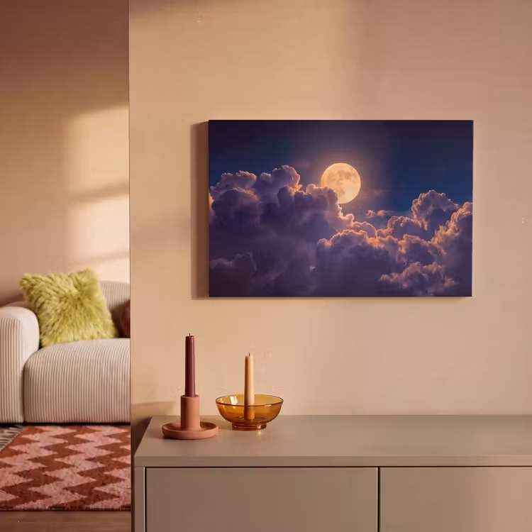 Maan - Wolken - Nacht - Oranje canvas 2cm klein -sfeer1