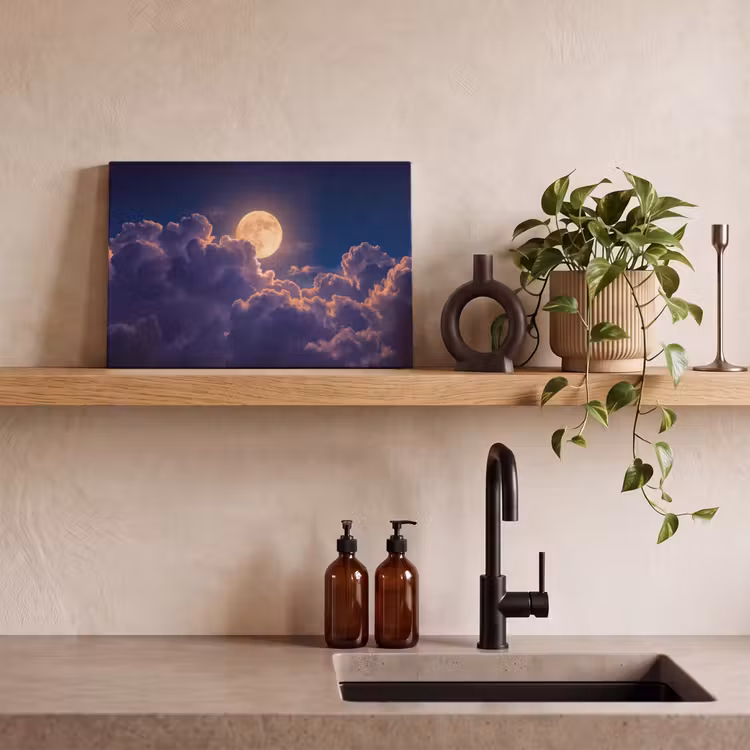 Maan - Wolken - Nacht - Oranje canvas 2cm klein -sfeer3