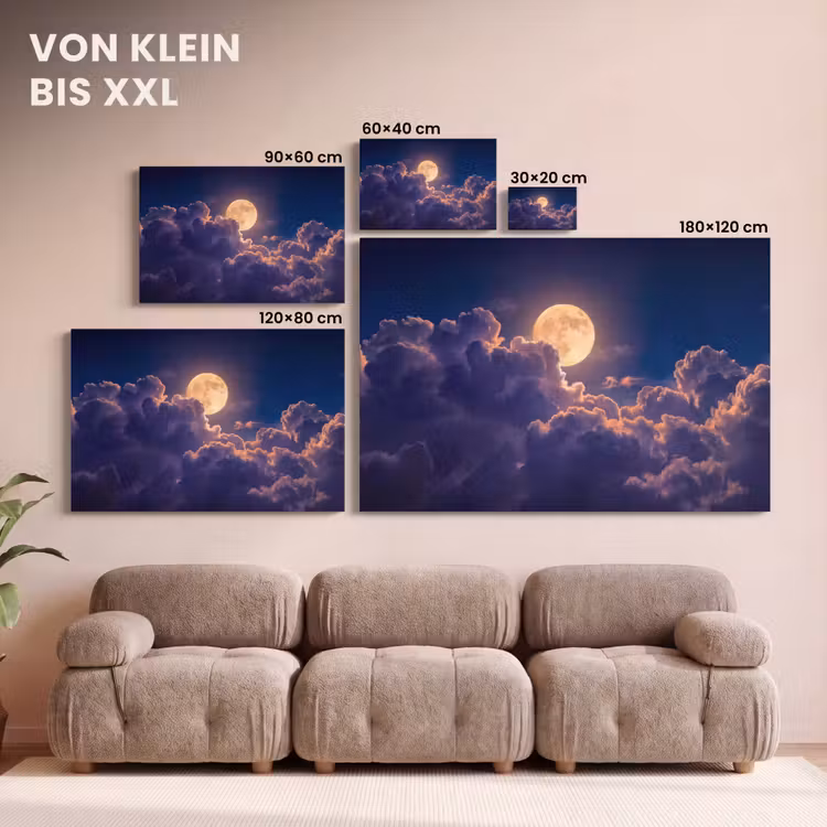Maan - Wolken - Nacht - Oranje canvas 2cm klein -Xsfeer8_DE