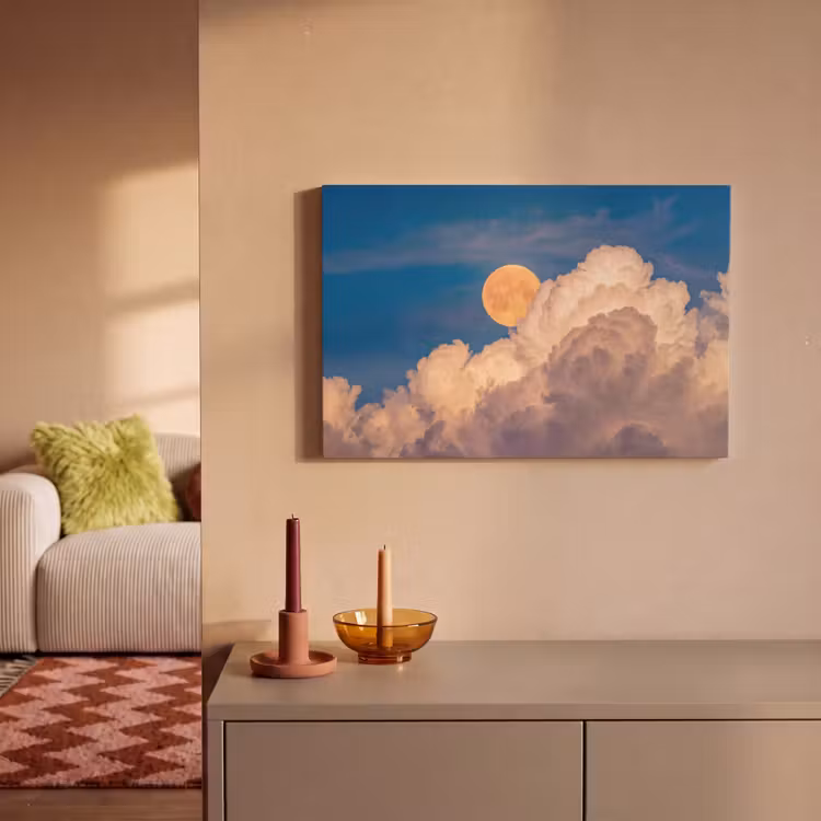 Maan - Wolken - Natuur - Oranje canvas 2cm klein -sfeer1