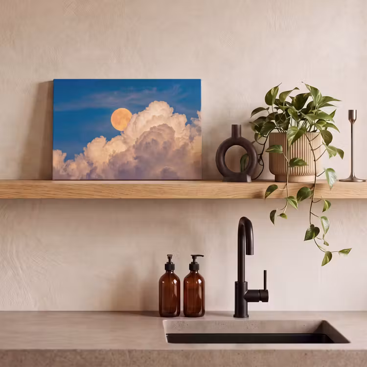 Maan - Wolken - Natuur - Oranje canvas 2cm klein -sfeer3