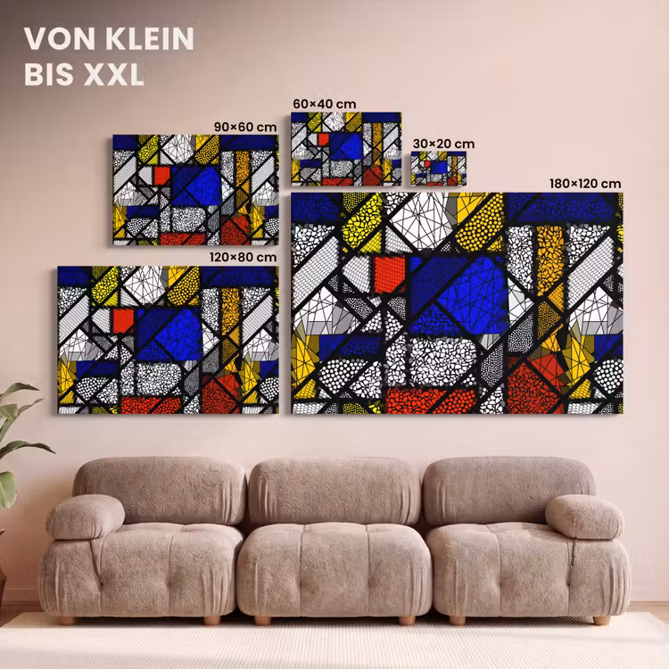 Mondriaan - Glas in lood - Oude Meesters - Kunstwerk - Abstract - Schilderij canvas 2cm klein -Xsfeer8_DE