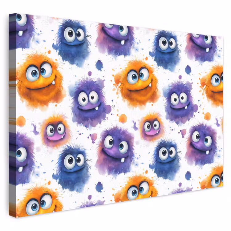 Monstertjes - Aquarel - Kleurrijk canvas 2cm klein 34 -3d