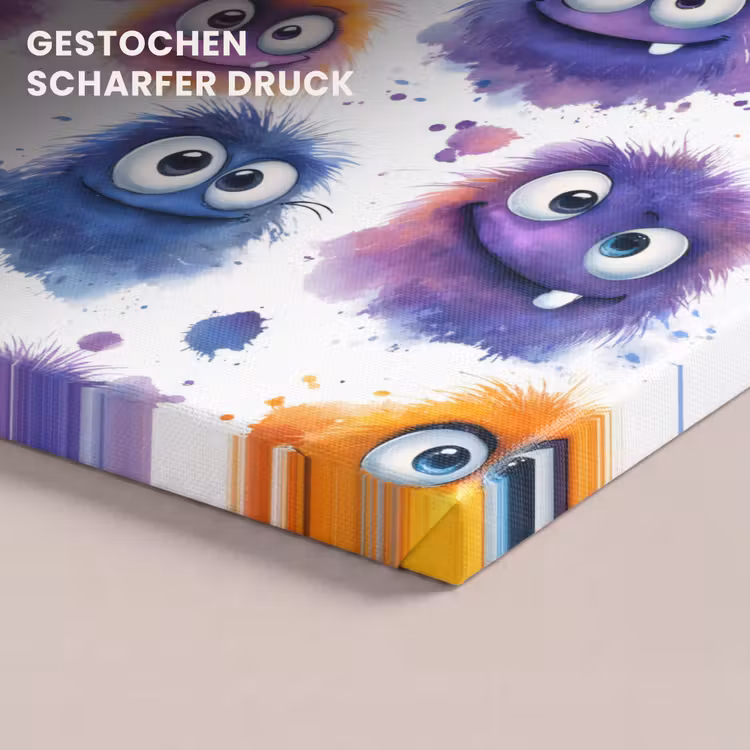 Monstertjes - Aquarel - Kleurrijk canvas 2cm klein 34 -closeup_print_DE