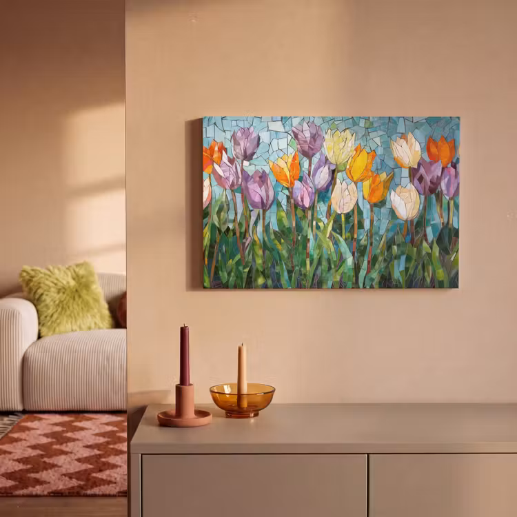 Mozaïek - Veld - Tulpen - Kleurrijk canvas 2cm klein -sfeer1